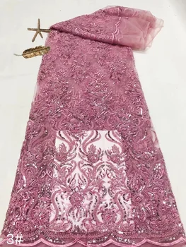 2023 Yüksek Kaliteli El Yapımı Boncuklu Damat Sequins Nakış Fransız Tül Dantel Nijerya Dantel elbise kumaşı Dikiş Düğün QF0311