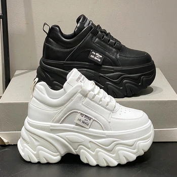 Lucyever Beyaz Siyah Tıknaz Baba Ayakkabı Kadın 2023 Sonbahar Kalın Alt vulkanize ayakkabı Kadın Pu Deri Platformu Sneaker Ayakkabı