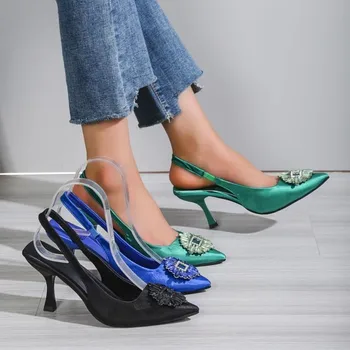 Tasarımcı Yeni Sandalet Marka Moda Yüksek Topuklu Sivri Burun Stiletto Ziyafet Düğün Yaz Sandalet Bayan Ayakkabı ve Sandalet Parti