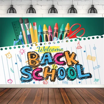 Okula dönüş Fotoğraf Backdrop Kara Tahta Renkli Kalemler İlk Gün Sınıf Parti Portre Arka Plan Posteri Fotoğraf Stüdyosu
