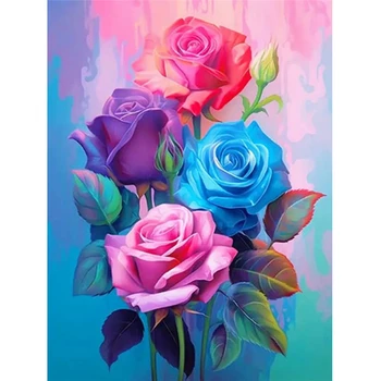 DIY 5D Elmas Boyama Çapraz Dikiş Renkli Gül Çiçek Tam Kare Matkap Kristal Mozaik Çiçek 5D Ev Décor Hobiler El Sanatları