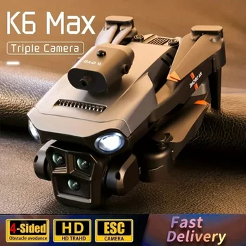 K6 MAX Üçlü Kamera Drone 4K HD Wifi FPV RC Oyuncaklar Optik Akış Konumlandırma 360° Engellerden Kaçınma Katlanabilir Quadcopter Drone