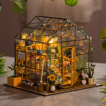 Bebek Evi Kiti Mini DIY Çiçek Evi El Yapımı 3D Bulmaca Montaj Bina Modeli Oyuncaklar, Ev Yatak Odası mobilya dekorasyonu, Wo