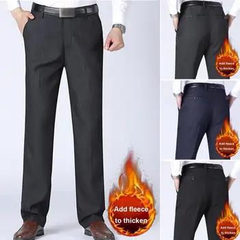 Sonbahar kış pantolonları Kalın Peluş erkek Takım Elbise pantolonu Yumuşak Cepler ile Orta Bel Fermuar Kapatma Resmi İş Tarzı Ofis için