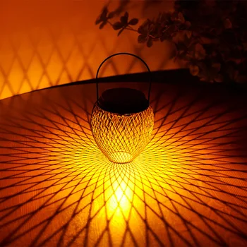 20cm Güneş Bahçe Fener Otomatik Açık Kapalı Demir Zanaat Oymak Projeksiyon lambası IP55 Açık Atmosfer Lambası Düğün Olay Parti İçin