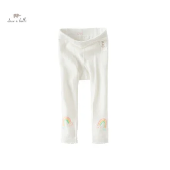 Dave Bella Kız Bebek Elastik Dip Pantolon 2024 Yeni Bahar çocuk Beyaz Külotlu Moda Rahat Parti Açık DB1248071
