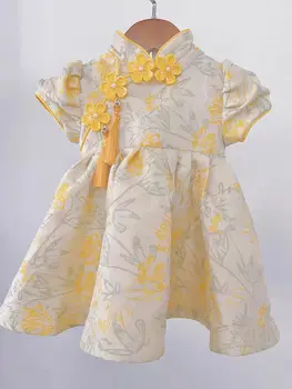 Çocuk Vaftiz İspanyolca Prenses gece elbisesi Baskı Düğün Doğum Günü Eid Parti Vintage Elbiseler Kızlar için Çiçek Kız Elbise