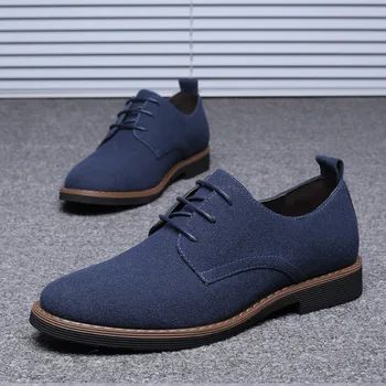 Erkekler Süet ayakkabı Lace Up Mavi Oxford Ayakkabı Erkekler için Daireler 2023 Moda Erkek Spor Ayakkabı Sonbahar Nefes Rahat günlük erkek ayakkabısı