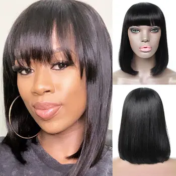 Bobo Saç Peruk Kadın Toppers Patlama ile gerçek insan saçı Peruk Kadınlar İçin Topper Stragiht Siyah Saç Toppers Kadın saç ekleme