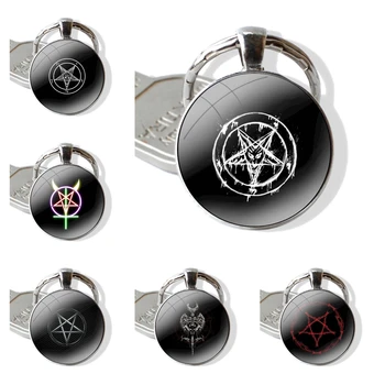 Şeytan Pentagram Gizli Evil Moda Karikatür Tasarım Yaratıcı Kolye Araba Anahtar Zincirleri El Yapımı Cam Cabochon Anahtarlık
