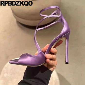 Ayak bileği Kayışı Yüksek Topuklu Mary Jane Glitter Bdsm Ayakkabı Sandalet Aşırı Pullu Peep Toe Kadın Madeni Pul Pompaları Balık Ağzı Saten İnce