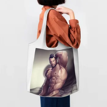 Kaslı Adam Spor Eşcinsel LGBT Seksi Vücut Sanatı Bakkal Tote alışveriş çantası Kadın Hunk Tuval Omuz Alışveriş Çantası Büyük Kapasiteli Çanta