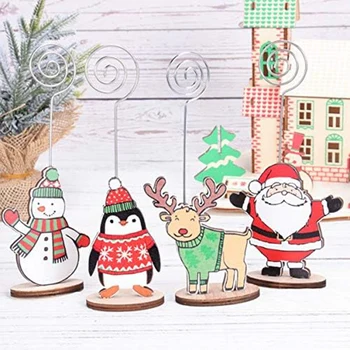Noel Yeri kart tutucu Noel Karikatür Tel Masa Numarası Menü Kağıt Menü Not Klipleri Standı Tabanı İle Tatil İçin