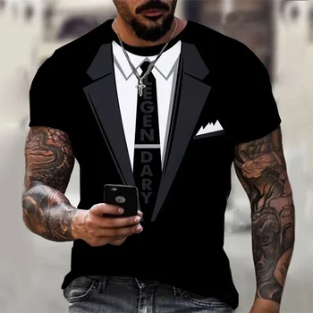 Moda erkek T-shirt 3d Baskı Takım Elbise Ve Kravat Desen Düz Kısa Kollu erkek t-shirtü Giyim Yüksek Sokak Streetwear Tops