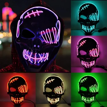 Yeni Stil LED Cadılar Bayramı Partisi Parlayan Maske Korku Karnaval Maskesi Parti Luminou Renkli Maske Masquerad Maskesi Dekor Cosplay