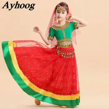Çocuk Bollywood dans kostümü Seti Hint Sari Oryantal Dans Kıyafeti Çocuklar için Oryantal Dans Festivali Performans Giyim Setleri