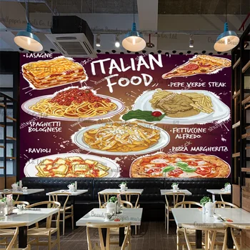 El Boyalı İtalyan Gıda Restoran Endüstriyel Dekor Özel Duvar Kağıdı Pizza Margherita ve Mantı Fast Food duvar kağıdı