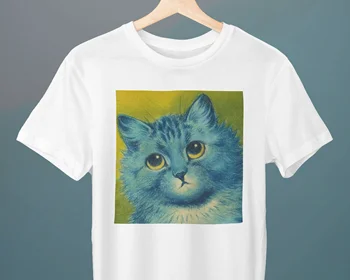 Mavi Kedi Louis Wain Boyama Unisex T-shirt Sanat T-shirt