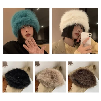 Kış Yumuşak Taklit Kürkler Peluş Kova Şapka, Güzel Balıkçı Kap, Moda Açık Kalın Havza Kap Kış Sıcak Şapka Kadınlar için