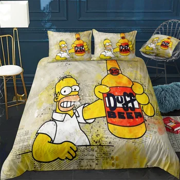 Homer Duff Bira Nevresim Rahat Yorgan Ev Dekor Tasarım Evrensel nevresim takımı Yatak Örtüsü + Yastık Kılıfı 3 adet