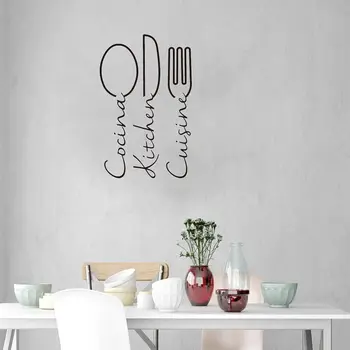 Ispanyolca Fransızca Aşçı Mutfak Bıçağı Çatal Kaşık Duvar Sticker Yemek Odası Cocina Mutfağı Duvar Çıkartması Mutfak Vinil