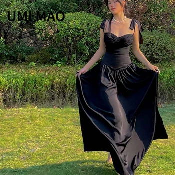 UMİ MAO kadın Giyim Patchwork Yüksek Bel Etek Yüksek Dereceli Siyah Çok Yönlü Gevşek A-line Uzun Etekler Gösterir İnce Kapak Açıklığı