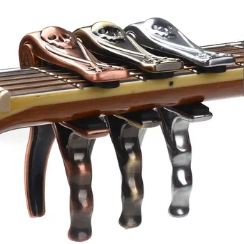 Bronz Metal Akustik Capo Hızlı Değişim Tetik Anahtar Kafatası Cappo Kelepçe Akustik Gitar İçin Üç Renk