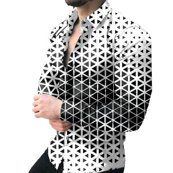 Üst Gömlek Günlük Kas Spor Parti T Elbise Up 3D Grafik Düğme Aşağı Casual Yakalı Uzun Kollu Erkek Gömlek Rahat