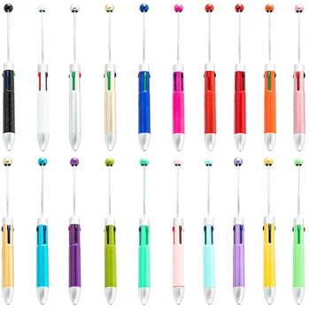 100 ADET Yaratıcı İş Dört Renk Dolum Boncuklu Kalem Sevimli Okunabilir Tükenmez Kalemler Bulmaca Çok Renkli Takı Boncuklu Tükenmez Kalem