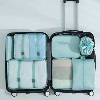 7 Adet Saf Renk Seyahat Bagaj Organizatör Su Geçirmez Bavul Organize Çanta Tatiller İçin