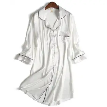 Gecelik Saten Kadın Gecelik 3/4 Kollu Gecelik Ev Sabahlık Samimi İç Çamaşırı Yaz Yeni Pijama Kıyafeti