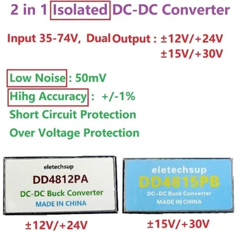 Çift İzole Güç DC-DC Buck Dönüştürücü 36V 48V 72V için 12V 15V 24V 30V Pozitif negatif gerilim F RS232 RS485 RS422 Amplifikatör