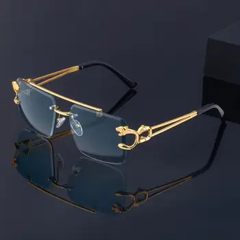 Moda Gözlük Çerçevesiz Çerçevesiz Shades Çerçevesiz Güneş Gözlüğü Cheetah Dekorasyon Steampunk güneş gözlüğü