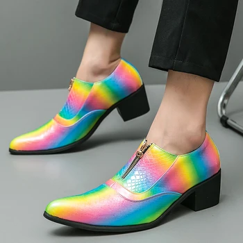 Loafer'lar Erkekler Sivri Burun Karışık Renkler Fermuar Kalın Parti Erkek Elbise Ayakkabı Boyutu 39-44 erkek ayakkabısı