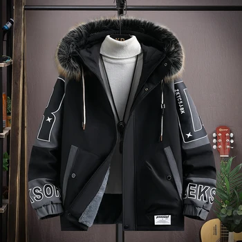 Yeni Stil 2023 Kış erkek Sıcak Peluş Kapşonlu Ceketler Dış Giyim Gevşek Kalın Polar Mont Gençlik Streetwear Boy Yastıklı Parkas