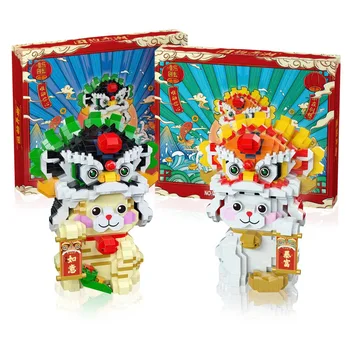 Maneki Neko Mini Blokları Şanslı Kedi Aslan Dans yapı tuğlaları Para Gülümseme Servet Kedi Blok oyuncak figürler için Yeni Yıl Hediye