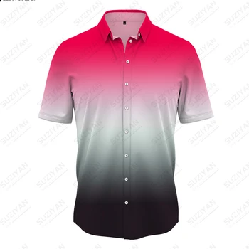 Yaz Yeni erkek gömleği Düz Renk Degrade 3D Baskı Kısa Kollu erkek Polo Düğme Kişiselleştirilmiş Commuting Hawaii Tarzı Üst