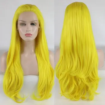 Doğal Dalga Sarı Sentetik Dantel ön peruk Tutkalsız Yüksek Kaliteli ısıya dayanıklı iplik Ön Koparıp Saç Çizgisi Moda Kadınlar Için