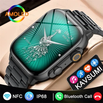Akıllı saat Erkekler Bluetooth Çağrı Müzik Adam Spor Spor Kalp Hızı 2.0 inç AMOLED Ekran Özel Arama NFC Smartwatch Kadınlar Saat