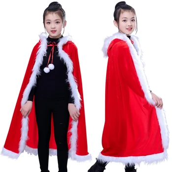 Çocuklar Noel Santa Pelerin Çocuk Cosplay Manto Kırmızı Kadife Kapüşonlu Pelerin Kostümleri Cadılar Bayramı karnaval parti