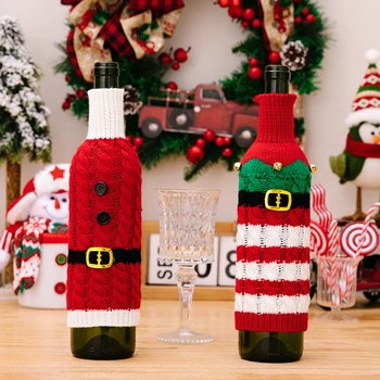 1 Adet Örme Noel şarap şişesi tozluk noel hediyesi Çanta Tutucu Yeni Yıl 2024 Noel Hediyesi noel ev dekorasyonu