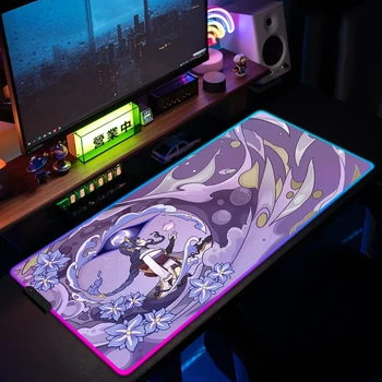 Genshin Darbe RGB Mouse Pad Oyun Kauçuk Oyun Aksesuarları Büyük Led Mousepad Gamer Raiden Shogun Anime sümen Arkadan Aydınlatmalı