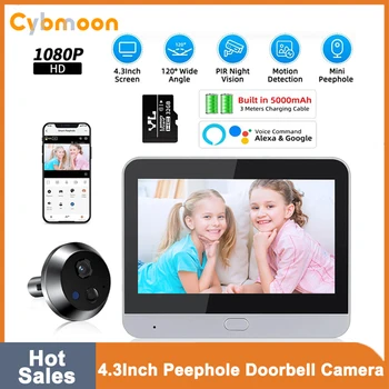 Cybmoon Akıllı Mini Gözetleme Deliği Kapı Zili Kamera 4.3 inç 1080P WiFi Gözetleme Deliği ile Güvenlik Gece Görüş Video ev güvenlik kamerası