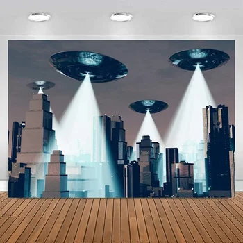 UFO Zemin Uçan Daire Fotoğraf Arka Plan Kurgu Gezegen Alien Uzay Aracı Uzaylı İstilası Şehir Çocuklar Çocuk Afiş dekorasyon