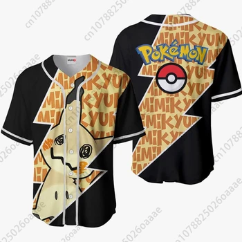 Pokemon Mimikyu beyzbol forması Erkek Kadın Kısa Kollu spor Forması Özel Ad Pikachu PKM Beyzbol Forması Moda Gömlek
