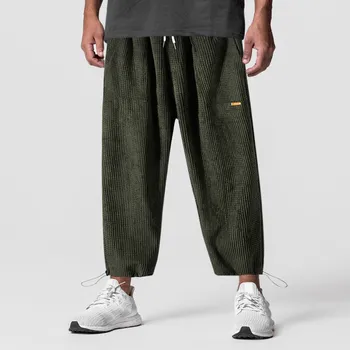 Erkek Düz Renk Sweatpants Lace Up rahat pantolon Erkek Sweatpants ayak bileği bağcığı Kadife Streetwear Erkek harem pantolon
