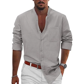 Rahat erkek Elbise Gömlek Rahat Yakalı Tasarım Uzun Kollu Düğme Aşağı Tarzı Günlük ve Yarı resmi giyim için Mükemmel