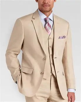 Haki 3 Parça Erkek Takım Elbise Kostüm Homme Slim Fit Smokin Düğün Damat sigara Blazer Terno Masculino 3 Adet (Ceket + Pantolon + Yelek)