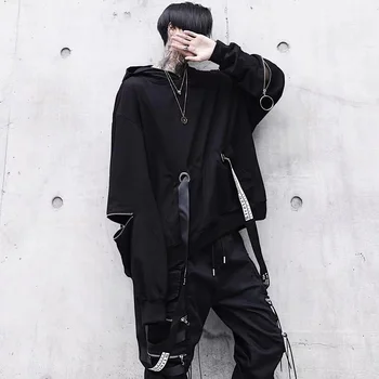 Y2k Siyah erkek Hoodies Goth Kazak Hood Sonbahar Techwear Gotik Darkwear Hoodie Tişörtü Streetwear Hip Hop Harajuku
