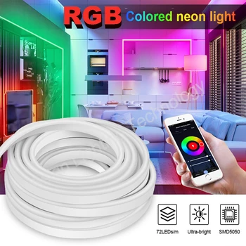 AC 220V RGB LED Neon şerit 5050 su geçirmez IP67 esnek şerit bant uzaktan / Bluetooth / WiFi kontrolü Neon burcu ışık ab fişi ile